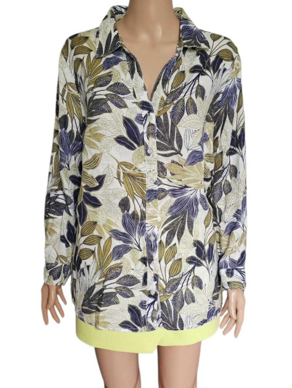 Tahari Linen Leaf Print Shirt 1X